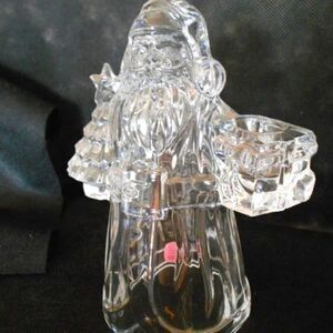 Crystal Santa Candlestick Holder with Light Up Gold Tone Base 8"